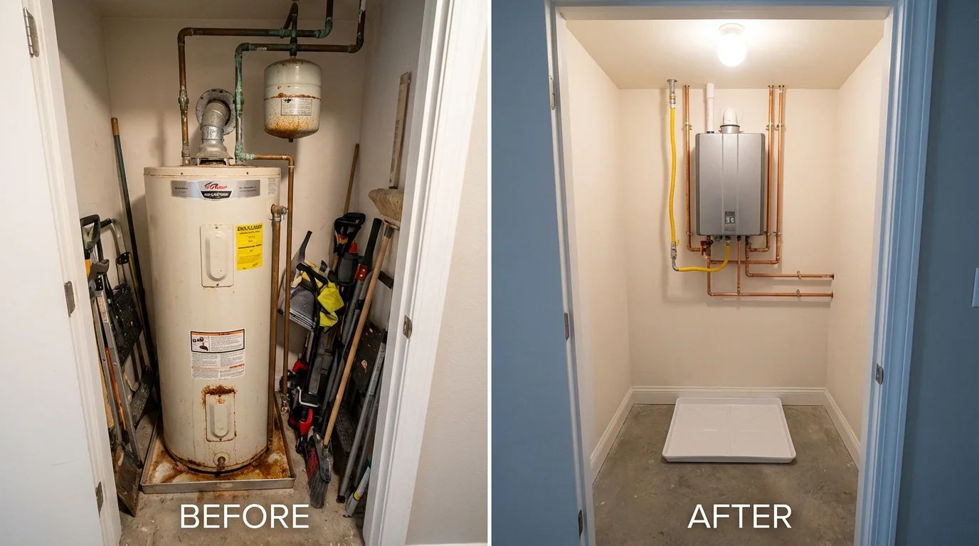 Tank water heater versus wall-mounted tankless unit comparison for Litchfield, IL homeowners